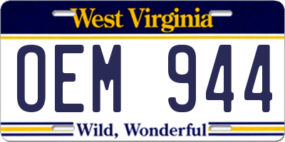 WV license plate OEM944