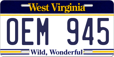 WV license plate OEM945