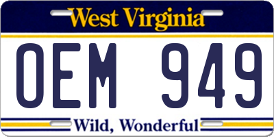 WV license plate OEM949