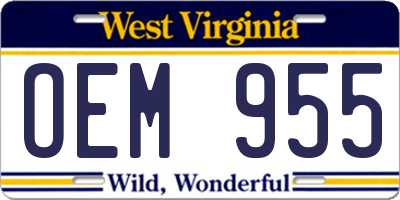WV license plate OEM955