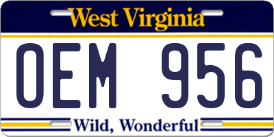 WV license plate OEM956