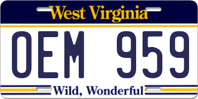 WV license plate OEM959