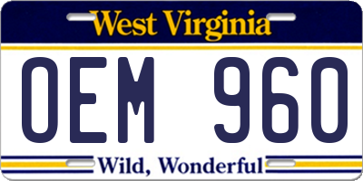 WV license plate OEM960