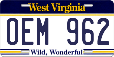 WV license plate OEM962
