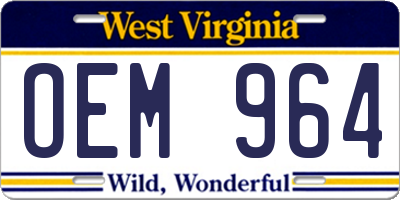 WV license plate OEM964