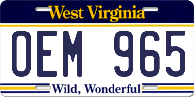 WV license plate OEM965
