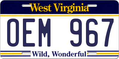 WV license plate OEM967
