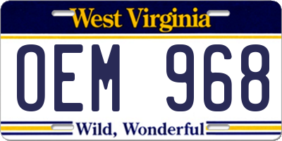WV license plate OEM968