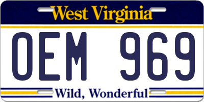 WV license plate OEM969