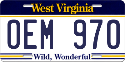WV license plate OEM970