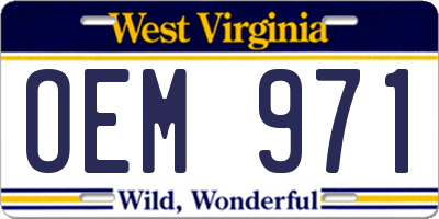 WV license plate OEM971