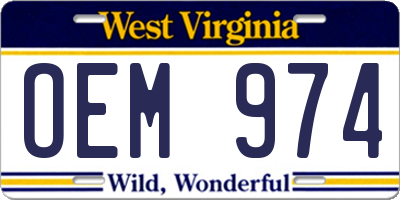 WV license plate OEM974