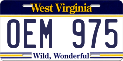 WV license plate OEM975