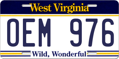 WV license plate OEM976