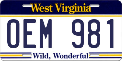WV license plate OEM981