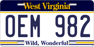WV license plate OEM982