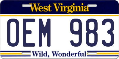 WV license plate OEM983