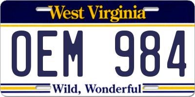 WV license plate OEM984