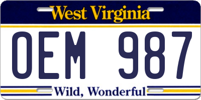 WV license plate OEM987