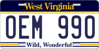 WV license plate OEM990