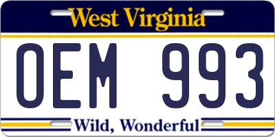 WV license plate OEM993