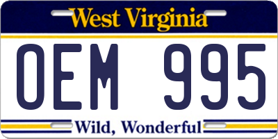 WV license plate OEM995