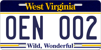 WV license plate OEN002
