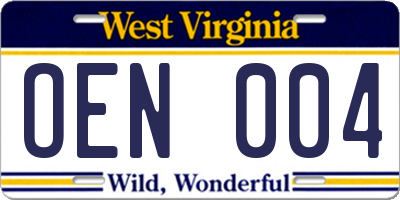 WV license plate OEN004