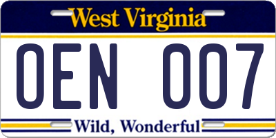 WV license plate OEN007