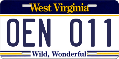 WV license plate OEN011