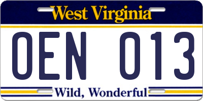 WV license plate OEN013