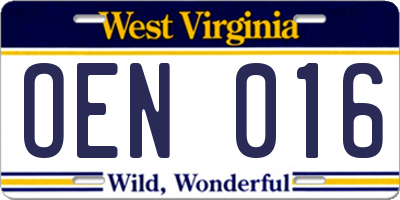 WV license plate OEN016