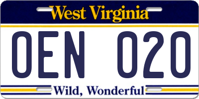 WV license plate OEN020