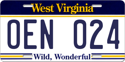 WV license plate OEN024