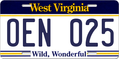 WV license plate OEN025