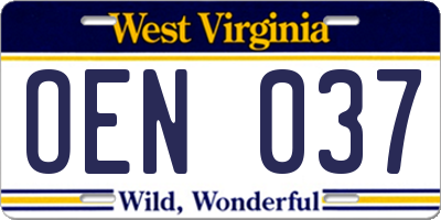 WV license plate OEN037