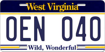 WV license plate OEN040