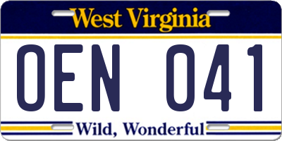 WV license plate OEN041