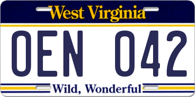 WV license plate OEN042