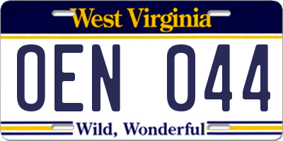 WV license plate OEN044