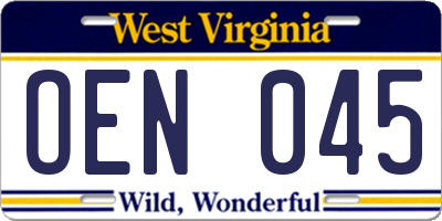 WV license plate OEN045