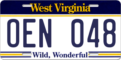 WV license plate OEN048