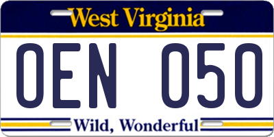 WV license plate OEN050