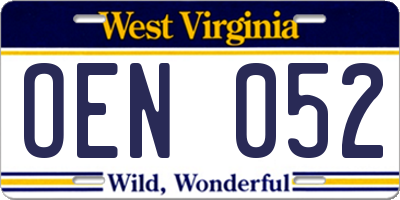 WV license plate OEN052