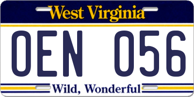 WV license plate OEN056