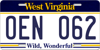 WV license plate OEN062