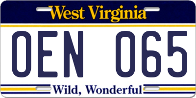 WV license plate OEN065