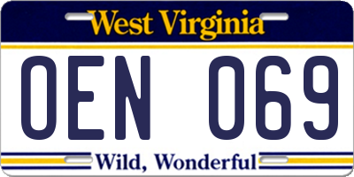 WV license plate OEN069