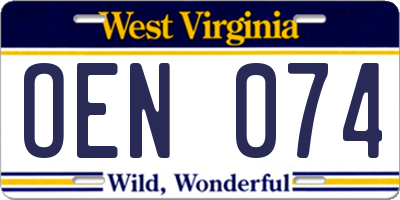 WV license plate OEN074