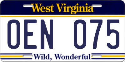 WV license plate OEN075
